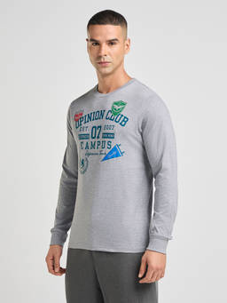 Difference of Opinion - Mens Grey Printed Regular Fit Full Sleeve Round Neck T-Shirt