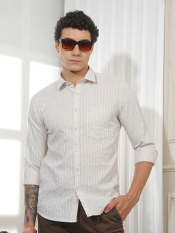 CRIMSOUNE CLUB - Men's Beige Vertical Stripes Shirt