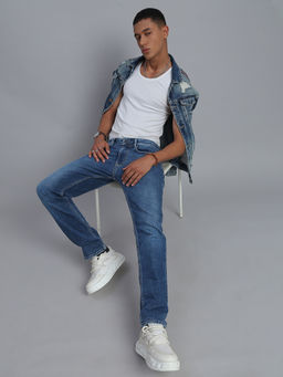 necked - Men's Blue Washed Regular Fit Denim Jeans