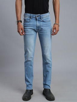 necked - Men's Light Blue Washed Comfort Straight Denim Jeans