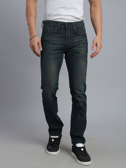 necked - Men's Dark Blue Washed Comfort Straight Denim Jeans