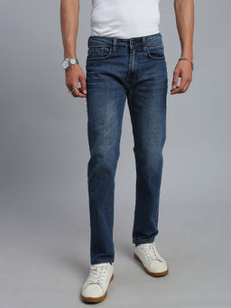 necked - Men's Blue Solid Comfort Straight Fit Jeans