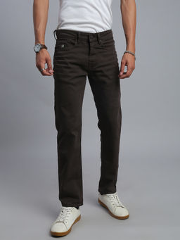 necked - Men's Brown Comfort Straight Fit Jeans