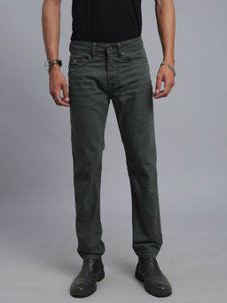 necked - Men's Olive Comfort Straight Fit Jeans