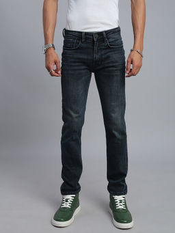 necked - Men's Blue Petrol Solid Comfort Straight Fit Jeans