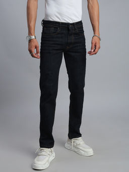 necked - Men's Dark Blue Solid Comfort Straight Fit Jeans