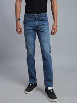 necked - Men's Mild Blue Solid Comfort Straight Fit Jeans