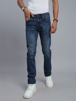 necked - Men's Blue Solid Comfort Straight Fit Jeans