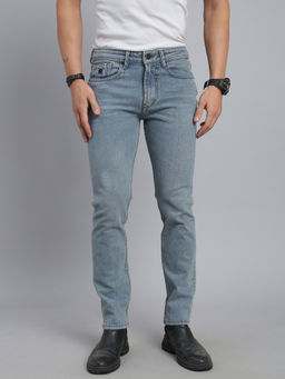 necked - Men's Light Blue Solid Comfort Straight Fit Jeans