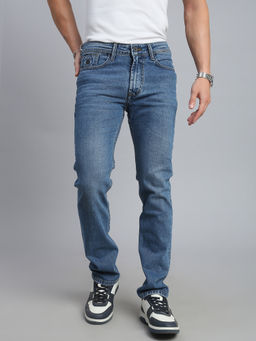 necked - Men's Blue Solid Comfort Straight Fit Jeans