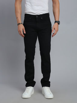necked - Men's Black Solid Comfort Straight Jeans