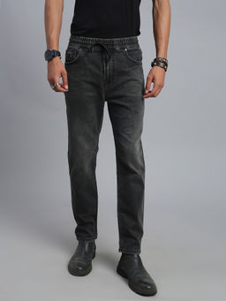 necked - Men's Charcoal Black Solid Relaxed Fit Denim Jeans