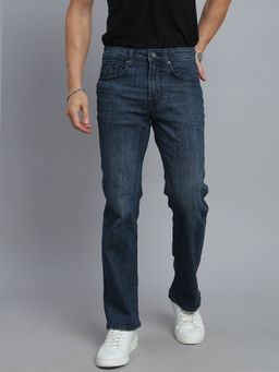 necked - Men's Blue Vintage Solid Stretch Jeans