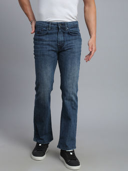 necked - Men's Smoke Blue Solid Stretch Jeans