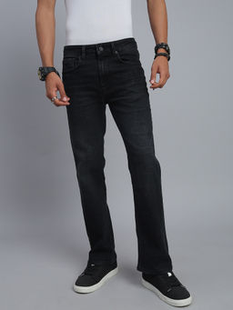 necked - Men Black Washed Straight Jeans