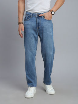 necked - Men Stone Wash Blue Washed Straight Fit Jeans