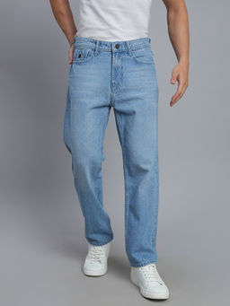 necked - Men Sky Blue Washed Straight Fit Jeans