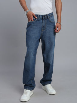 necked - Men Blue Washed Ultra Baggy Fit Jeans