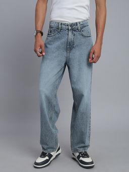 necked - Men Cloud Blue Washed Ultra Baggy Fit Jeans