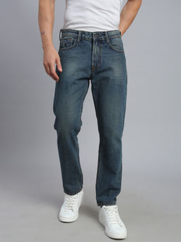 necked - Men Blue Vintage Washed Comfort Fit Jeans