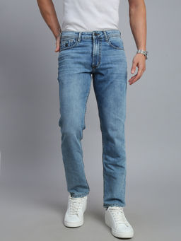 necked - Men Light Blue Washed Stretch Comfort Fit Jeans