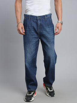 necked - Men Indigo Blue Washed Straight Fit Jeans