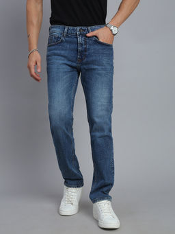 necked - Men Mild Blue Washed Stretch Straight Fit Jeans