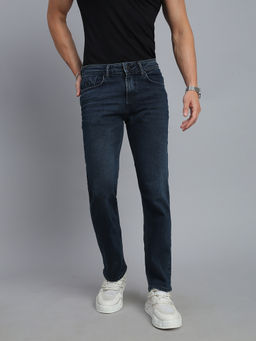 necked - Men Dark Blue Washed Straight Fit Jeans