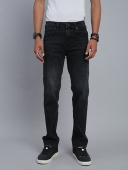 necked - Men Black Washed Straight Fit Jeans