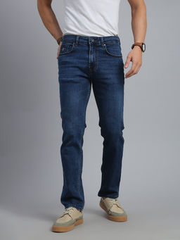 necked - Jeans Men Blue Solid Straight Jeans