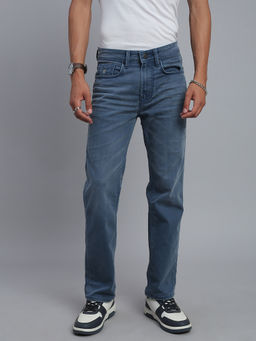 necked - Men Light Indigo Blue Solid Straight Jeans