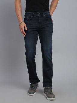 necked - Men Dark Blue Solid Straight Jeans
