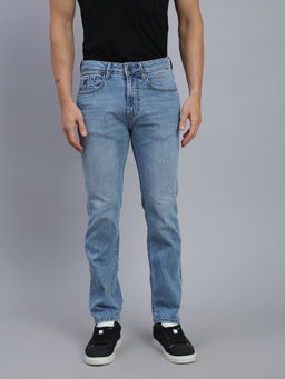 necked - Men's Light Blue Washed Denim Straight Fit Jeans