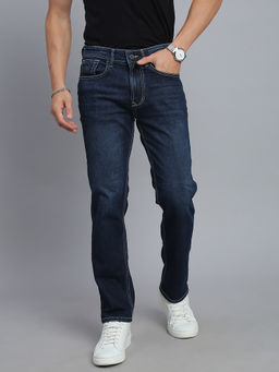 necked - Men's Dark Blue Solid Denim Straight Fit Jeans