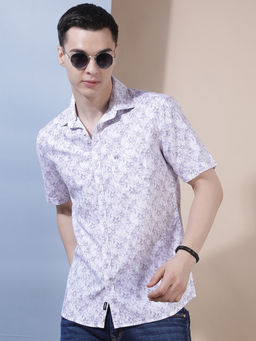 CRIMSOUNE CLUB - Men's Purple Floral Print Shirt