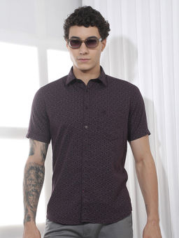 CRIMSOUNE CLUB - Men's Wine Print Linen Shirt