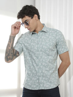 CRIMSOUNE CLUB - Men's Green Botanical Print Shirt