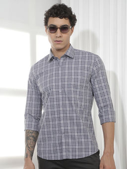 CRIMSOUNE CLUB - Men'S Lavender Checked 100% Cotton Shirt