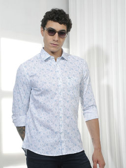 CRIMSOUNE CLUB - Men's White Printed 100% Cotton Shirt