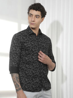 CRIMSOUNE CLUB - Men's Black Print 100% Cotton Shirt