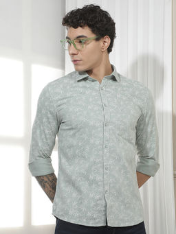 CRIMSOUNE CLUB - Men's Green Botanical Print Shirt