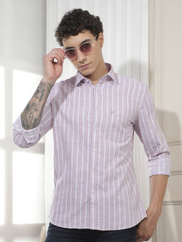 CRIMSOUNE CLUB - Men's Purple Vertical Striped 100% Cotton Shirt