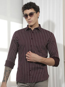 CRIMSOUNE CLUB - Men's Wine Vertical Striped Shirt