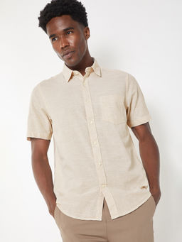 max - Men Beige Houndstooth Smart Casual Shirt