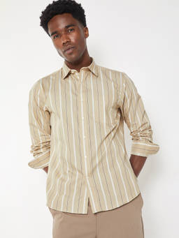 max - Men Beige Striped Regular Fit Shirt