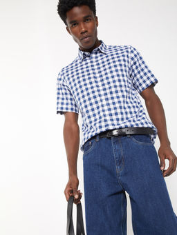 max - Men Blue Checked Regular Fit Shirt
