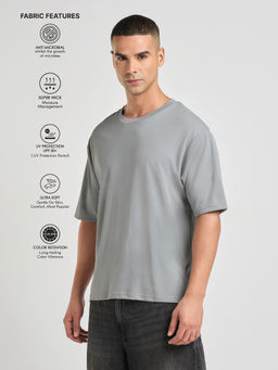 DILLINGER - Mens Solid Oversized Half Sleeve Round Neck Polyester T-Shirt
