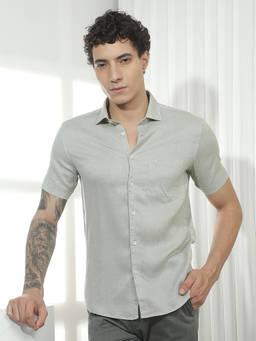 CRIMSOUNE CLUB - Men's Green Linen Shirt