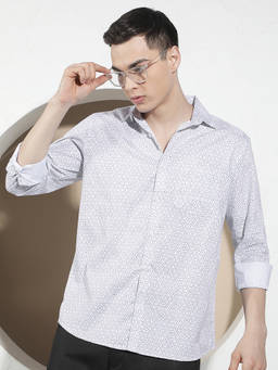CRIMSOUNE CLUB - Men's White Print 100% Cotton Shirt