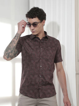 CRIMSOUNE CLUB - Men's Wine Botanical Print Shirt